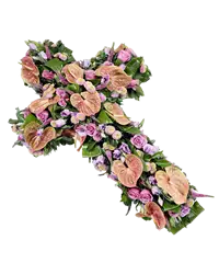 Croce di fiori anthurium e rose